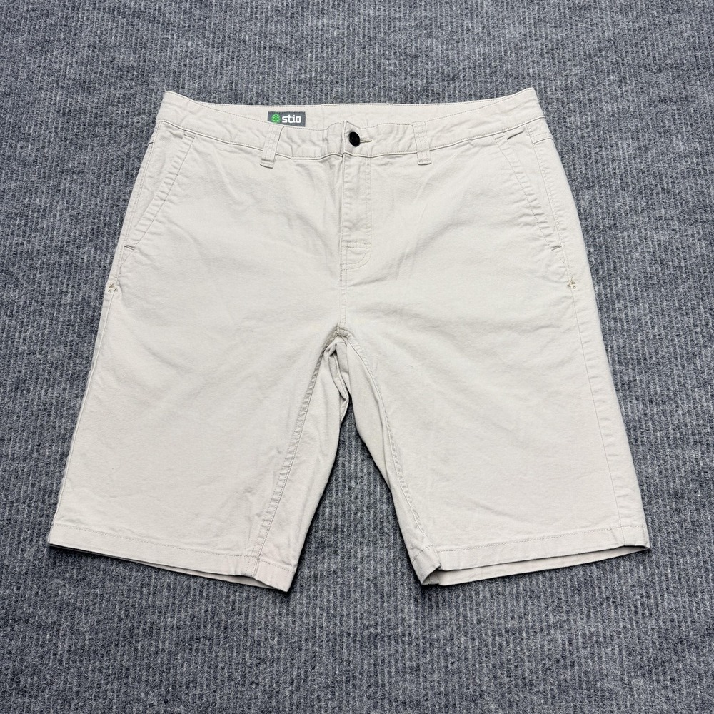 Stio Shorts Mens 36 Beige Canvas Chino Stretch Flat Front Casual Travel Summer